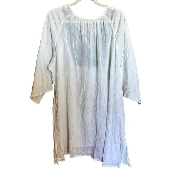 Catherines Tunic Top Womens 2X 22 24W White Boho Neckline Gauze Lagenlook Blouse - Picture 6 of 8